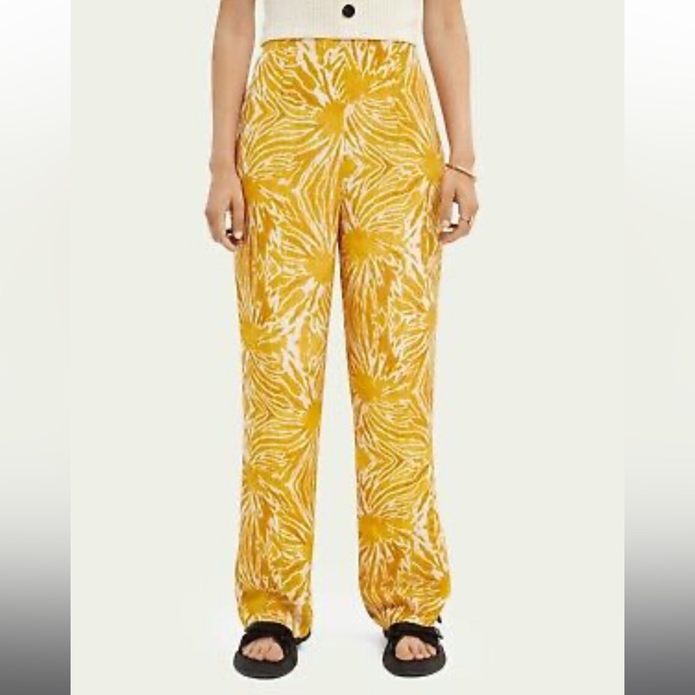 NWT Scotch & Soda Tie Dye Wide Leg Trouser XS Yellow Combo Retail $158